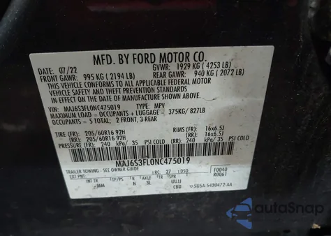2022 Ford Ecosport S from USA, damaged, VIN MAJ6S3FL0NC475019